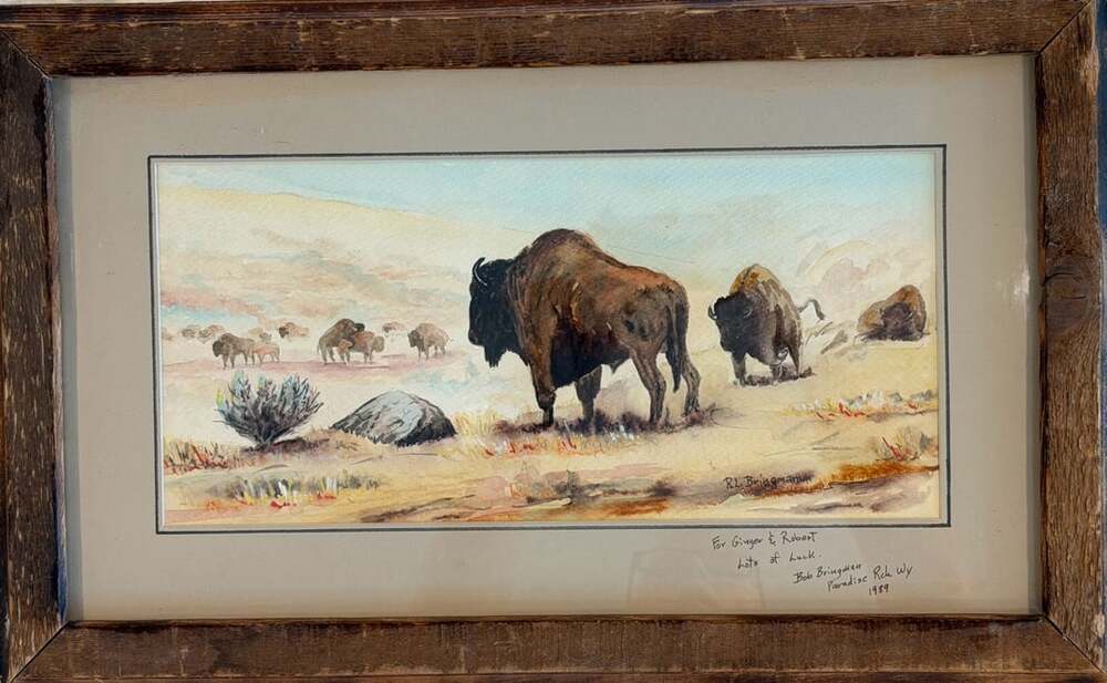 R.L. Bringman Original Bison Watercolor Painting Framed Art 1989